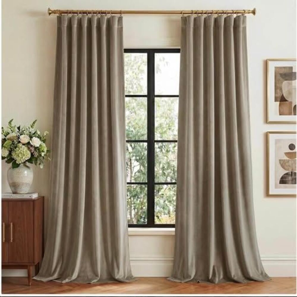 StangH Taupe Velvet Living Room Curtains 84 Inches Long 2 Panels